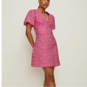 Oasis Hot Pink Floral V-Neck Mini Dress